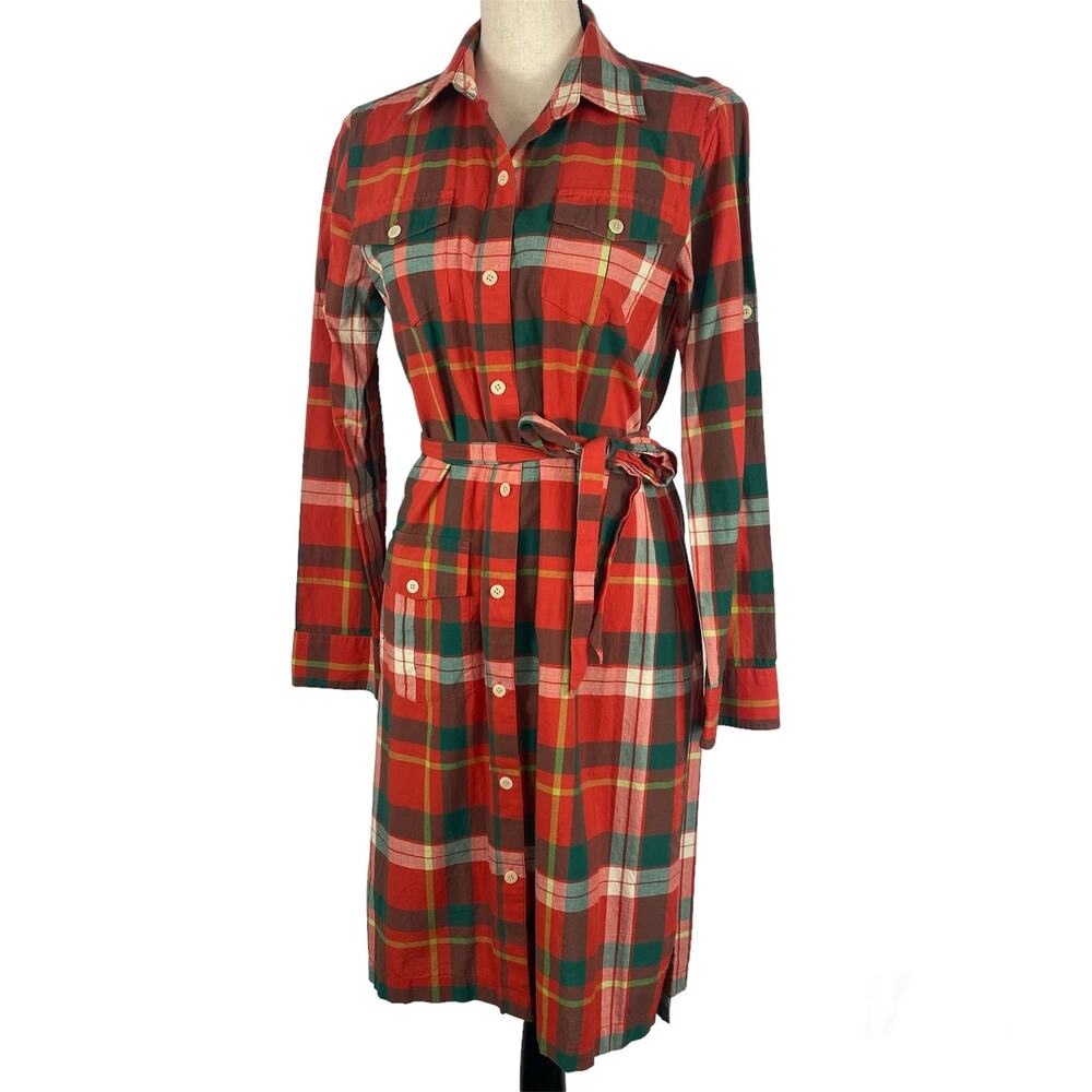 L.L. Bean Red and Green Plaid Midi Dress